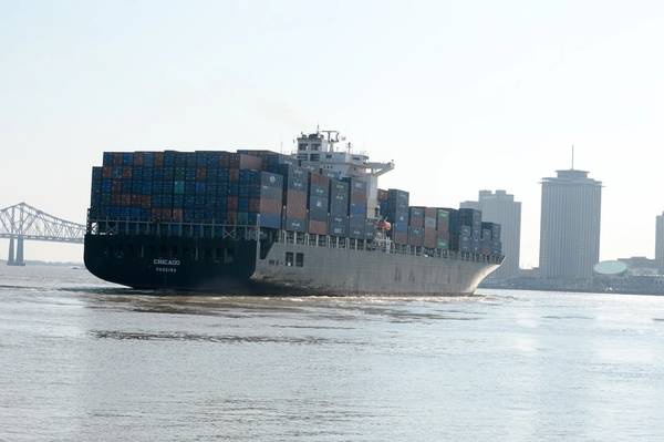 File Image: A containership transits the Port of New Orleans on a better day. Image CREDIT: Port NOLA