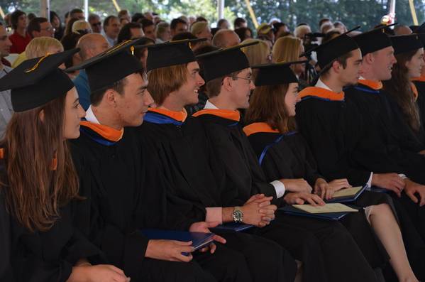 Webb Institute’s Class of 2016 at the 120th Commencement Ceremony. Pictured is, Lauren West, Michael Walker, Cody Stansky, Dylan Przelomski, Kelly O’Brien, llya Mouravieff, Brian Mills, and Jenny Lorenc. Photo credit, Kerri Allegretta (Photo: Webb Institute)