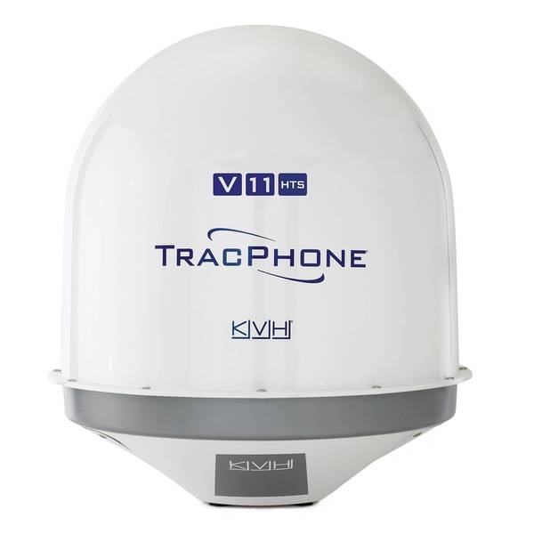 KVH introduced the TracPhone V11-HTS, and antenna that the company dubs 'the world’s fastest' 1 meter Ku/C-band maritime VSAT antenna. Image: KVH