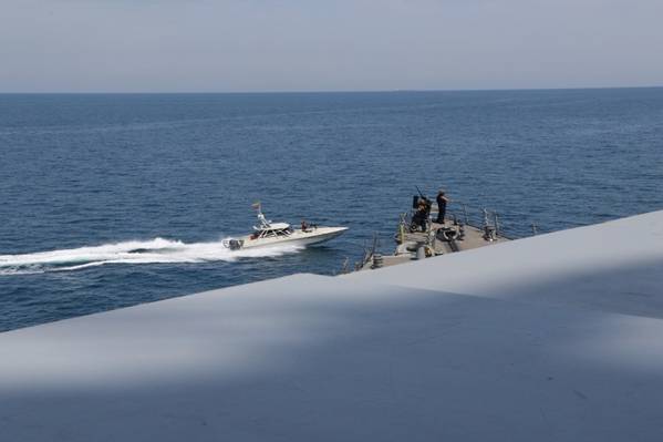 Iranian Islamic Revolutionary Guard Corps Navy (IRGCN) vessels in April approached U.S. Military ships in international waters of the North Arabian Gulf. (U.S. Navy photo)