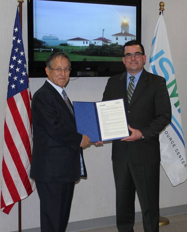 Left: Mr. Koichi Fujiwara, Class NK Vice President, and on the right is Mr. Brian T. Holden, President of USMRC.