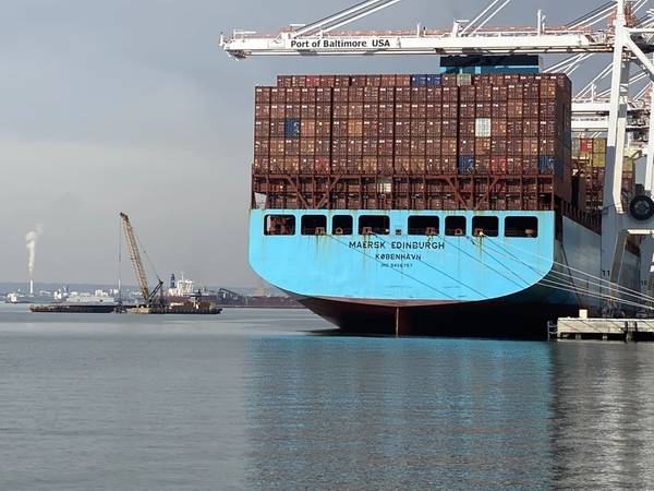 Maersk Edinburgh at Baltimore’s Seagirt Marine Terminal, Ports America, Chesapeake, February 9, 2021.  Photo courtesy of Maryland Port Administration.