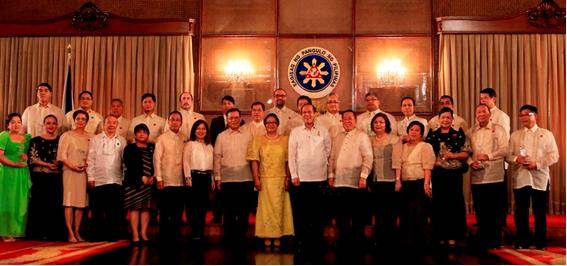 Back row:  Magsaysay-MOL President Francisco D. Menor is third from the left.     Front row:  Philippine Overseas Employment Administration (POEA) Administrator Hans Leo J. Cacdac is eighth from the left;  Secretary of the Department of Labor and Employment (DOLE), Rosalinda Dimapilis-Baldoz is ninth from the left; and  Philippine President Benigno Simeon Aquino III is tenth from the left.