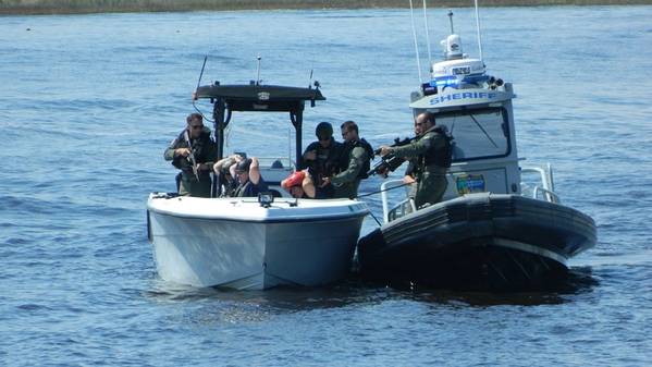 One of the MARSEC East 205 boat demonstrations featured a pursuit and arrest of noncompliant boaters in an exclusion area.  (Photo by William Lusk)