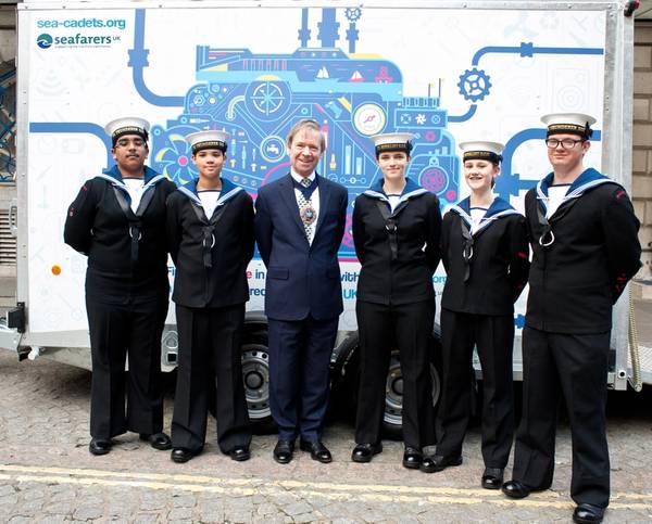 The Lord Mayor was joined by Sea Cadets at the launch of the Marine Engineering Pathway project at Seafarers UK’s Annual Meeting in Mansion House on June 15. (Photo: Seafarers UK)