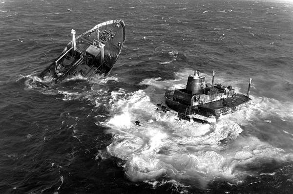 MV Argo Merchant was a Liberian-flagged oil tanker that ran aground and sank southeast of Nantucket Island, Mass., on Dec. 15, 1976, causing one of the largest marine oil spills in history. U.S. Coast Guard Archives