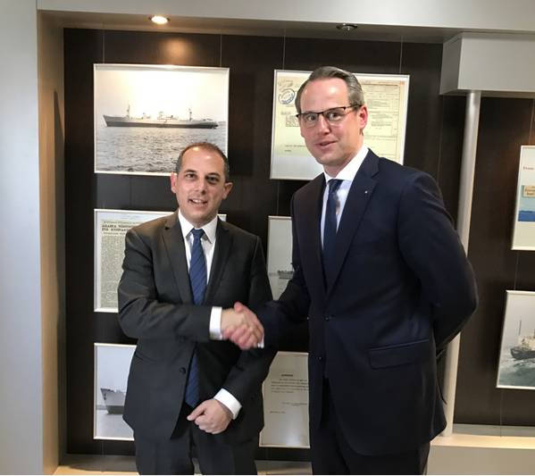 “The Minister of Transport, Communications and Works of the Republic of Cyprus, Mr Marios Demetriades, welcomes the newly appointed Sales Executive in Germany, Mr Christian Bahr” (Photo: Cyprus)