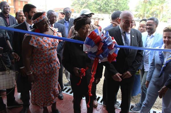 At the opening ceremony, front row, left to right: Juah Lawson, Chair of the Board of Directors of the Liberian Maritime Administration; Ellen Johnson-Sirleaf, President of Liberia; Abraham Avi Zaidenberg, managing director of LMTI; James Kollie, Liberian Maritime Administration Commissioner; and U.S. Ambassador Christine Elder (Photo: Liberian Registry)