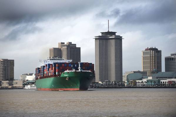 The CMA CGM operated Pusan C, a 9,500 TEU vessel, is the largest containership to ever call at Port NOLA’s Napoleon Avenue Container Terminal. (Photo: Port of New Orleans)