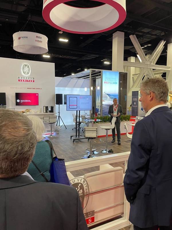 Philippe Vaquer, Cybersecurity Manager at Bureau Veritas Marine & Offshore, presenting CHART by Bureau Veritas at Seatrade Cruise Global 2023. Image courtesy BV