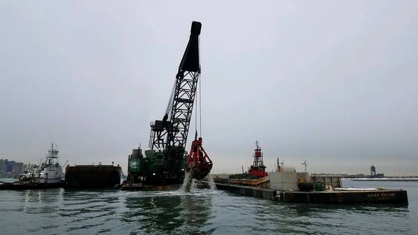 File photo: Cashman Dredging & Marine Contracting's clamshell dredge Dale Pyatt works in Boston in 2019. (Photo: USACE)