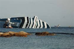 Picture showing the Costa Concordia with Salina Bay to the right