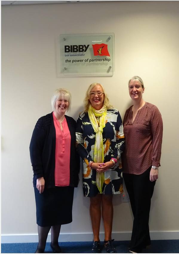Pictured, L-R: Sandra Corrigan of Bibby Ship Management, Mary Doyle of Hospice Isle of Man and Nicky Davenport of Bibby Ship Management (Photo: Bibby Ship Management)