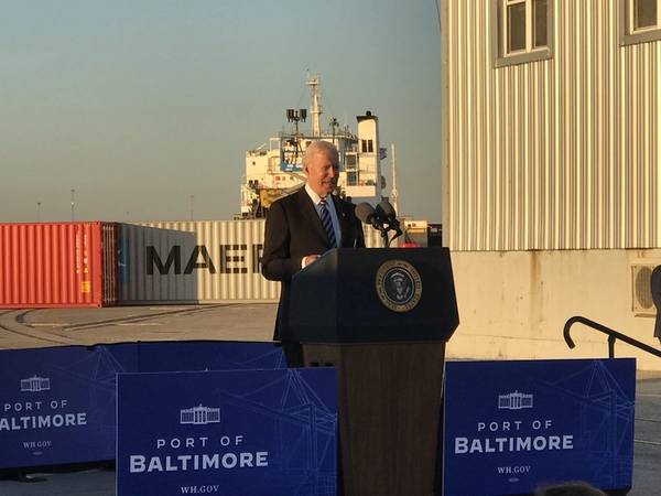 U.S. President Joe Biden delivers a speech during a visit to the Port of Baltimore (Photo: Port of Baltimore)