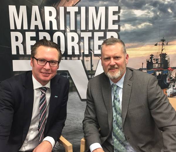 Knut Ørbeck-Nilssen, CEO Maritime, DNV GL and Greg Trauthwein, Editor, Maritime Reporter & Engineering News. (Photo: Eric Haun)