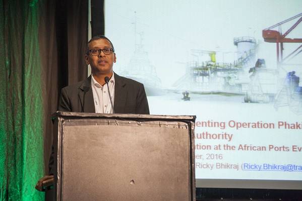 Ricky Bhikraj, Executive Manager for Capacity and Enablement at TNPA and Program Director of the Authority’s Operation Phakisa program, addressing delegates at the African Ports Evolution conference on Wednesday, October 19. (Photo: TNPA)