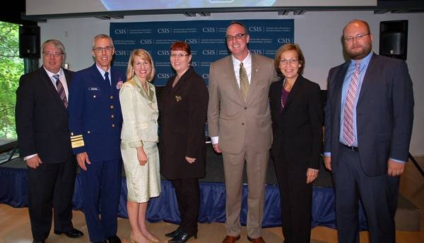 From left to right: Antti Vehviläinen, Director General, Finnish Transport Agency; USGC Vice Admiral Peter Neffenger; Heather A. Conley, Director and Senior Fellow , CSIS Europe Program; Merja Kyllönen, Minister of Transport, Finland; William P. Doyle, Federal Maritime Commissioner; Ambassador Ritva Koukku-Ronde, Embass of Finland; and Mikhail A. Kalugin, Head of the Economic Section, Embassy of the Russian Federation.
