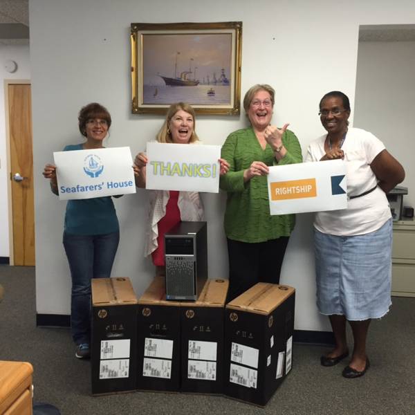Left to right, Nancy Gastaldi, executive assistant; Beth Masino, events manager; Lesley Warrick, executive director; Cynthia Raymond, development associate (Photo: Seafarers' House)