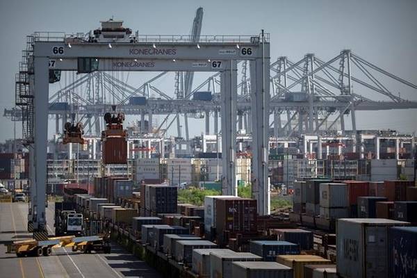 The Port of Savannah is poised to rapidly increase service to an arc of inland markets, from Atlanta to Memphis, to St. Louis, Chicago and the Ohio Valley. Key to expanding rail service is a $128M project linking Garden City Terminal's two rail yards.   (Georgia Ports Authority / Stephen B. Morton)