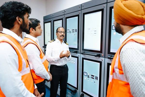 Seafarer training on alternative fuels: the new methanol bunkering simulator from Wärtisä at BSM's Maritime Training Centre in Kochi   © BSM