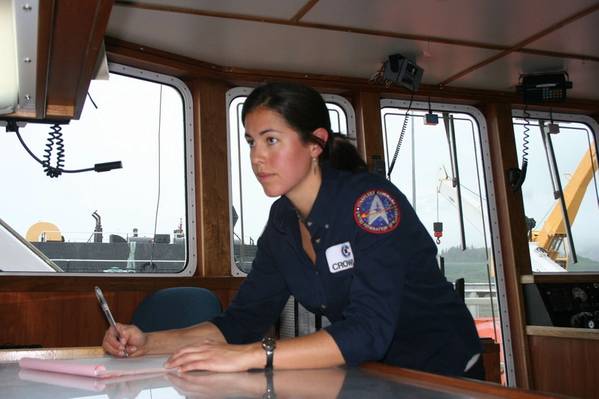 Second Mate Anna Clock, who graduated from AVTEC and received a scholarship supported by Crowley. She now serves on the Crowley tug Stalwart. (Photo: Crowley)