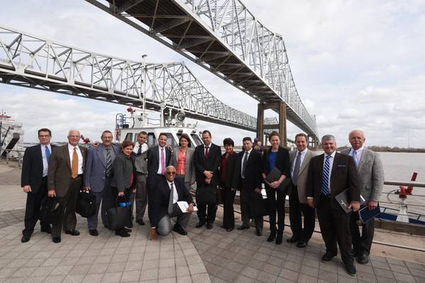 The seven-member delegation of trade ambassadors from Cuba is joined by Port of New Orleans officials and Louisiana trade representatives for a harbor tour of the Port’s facilities (Photo: Port of New Orleans)
