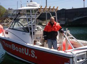 Capt. Shawn Brule of TowBoatUS Cape Cod aboard his towing response vessel.