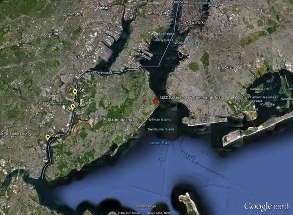 Map Showing Arthur Kill Pollution Sites: Image credit NOAA