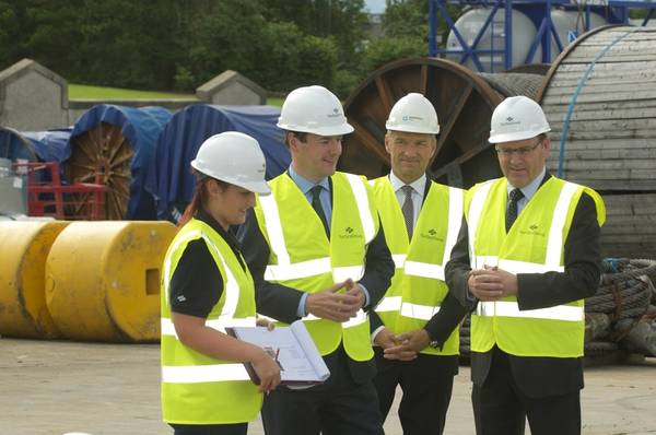 from left:  Stephanie Braid, Base Operator NorSea Group, Chancellor George Osborne, Jakob Thomasen CEO Maersk, Walter Robertson MD NorSea Group UK