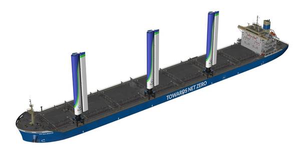 Three AirWing systems fitted to a 225m bulk carrier. Image courtesy GT Green Technologies