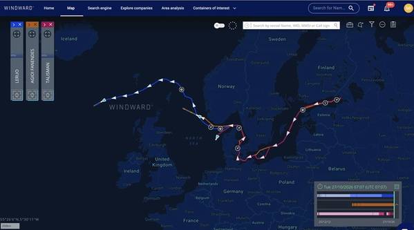 Three tankers carrying russian diesel to the U.S. © Windward