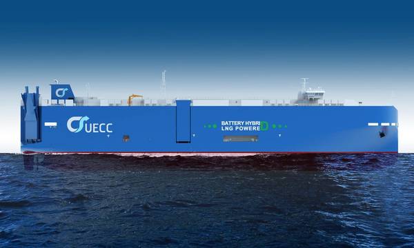 UECC’s third LNG-powered pure car and truck carrier (PCTC) will have, in addition, hybrid-battery propulsion technology on board. The ship will be employed on the company’s Atlantic short-sea sea trade routes. (Image: UECC)
