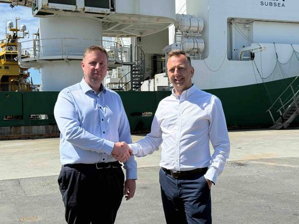 Vidar Rise, CEO of Shorly (left, and Styrk Bekkenes, Partner at Seacap, enter a partnership to provide ports with a simpler route to zero-emission, profitable operations. © Seacap