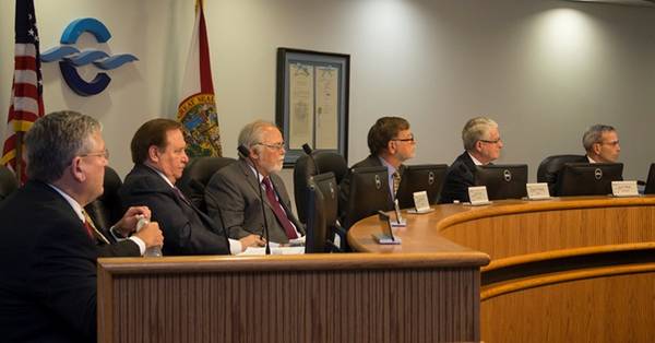 CEO John E. Walsh and Commissioners Bruce Deardoff, Hank Evans, Tom Weinberg, Jerry Allender  and Wayne Justice (Photo courtesy of Port Canaveral)