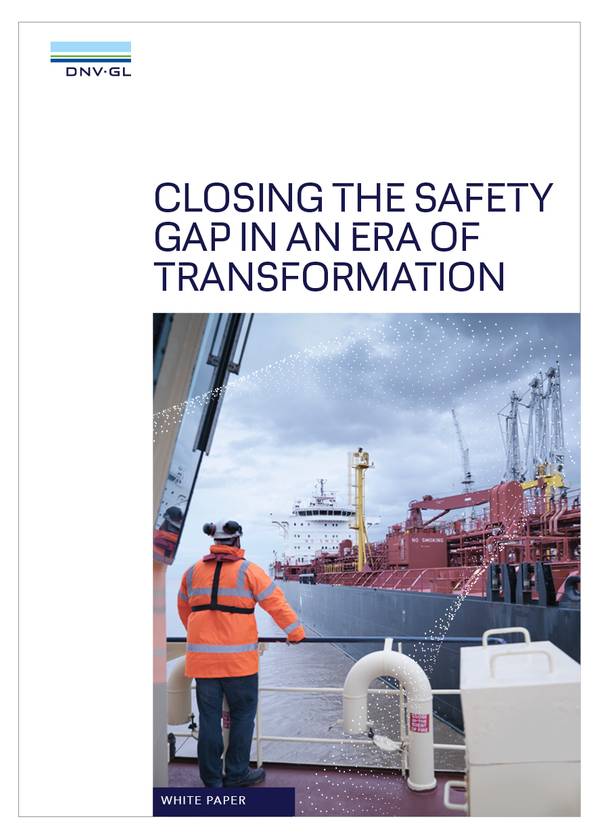 The white paper identifies a looming “safety gap” between shipping’s existing approach to safety risks and its ambitions for greater digitalization and the adoption of alternative fuels. (Image: DNV GL)