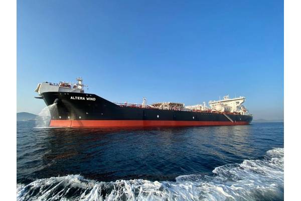 The 105,000dwt Altera Wind (now the Maran Wind), one of the former Altera shuttle tanker fleet taken over by the Angelicoussis conglomerate. (credit: Maran Shuttle Tankers).