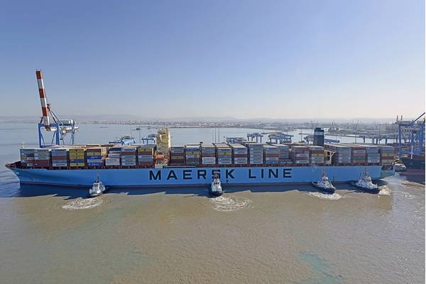The 13,092 TEU Maersk Elba is the largest ship to call in Israel (Photo: Haifa Port Company)