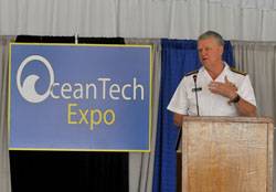 U.S. Navy CNO Admiral Gary Roughead addressing delegates during a reception in his honor at the OceanTech Expo, May 17, 2011, Newport, Rhode Island. (Photo: U.S. Navy)