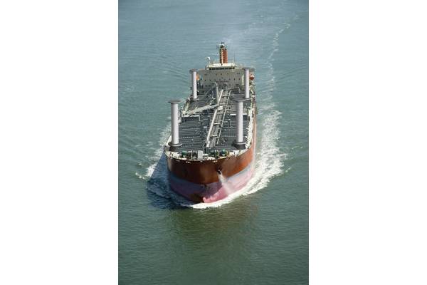 Artist’s depiction of a wind-assisted tanker at sea.