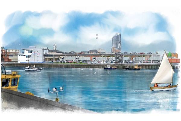 Artist’s impression from Wightlink of new £45m ferry terminal project at Gunwharf in Portsmouth. Includes a new two-storey car marshalling deck and a new customer experience building. (Photo: REIDsteel )