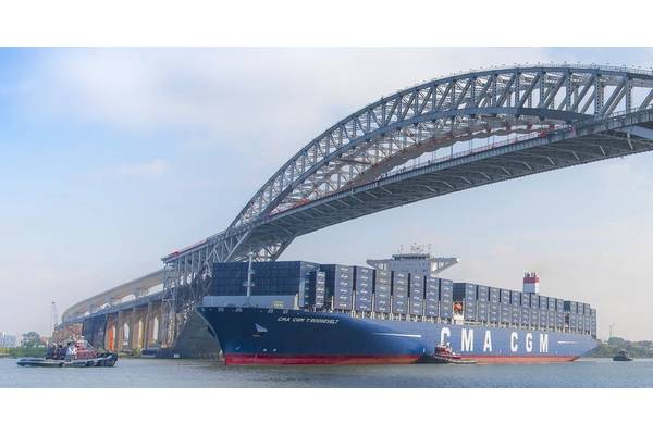 The Bayonne Bridge (The growth in part can be attributed to the completion in June 2017 of the Bayonne Bridge Navigational Clearance Project, which raised the clearance under the bridge from 151 feet to 215 feet, allowing the world’s largest container ships to pass under it and serve port terminals in New York and New Jersey.) Credit: Port NY/NJ