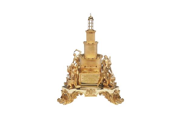 Centrepiece commemorating the Bombardment of Algiers
The British officers at Algiers commissioned this centrepiece from the leading London silversmith Paul Storr. They presented it to their commander, Admiral Pellew. It shows the fortress at Algiers, with tiers of guns and scenes of the bombardment. Silver-gilt, by Paul Storr, London, 1817–18
© National Maritime Museum, Greenwich, London.