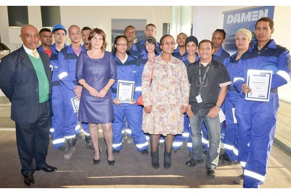 Certificate Ceremony - Training Center Apprentices that received their certificates and Sam Montsi, Minister Ploumen and Sefale Montsi-Zuma and Dedrick Ross