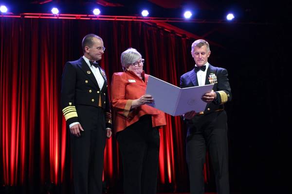 Adm. Charles D. Michel, Vice Commandant of the Coast Guard; Anne Brengle, president, Coast Guard Foundation; and Adm. Paul F. Zukunft, Commandant of the Coast Guard (Photo: Coast Guard Foundation)