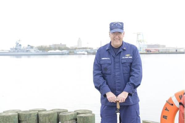 Chief Warrant Officer Richard Sambenedetto stands on the pier at Coast Guard Sector Delaware Bay in Philadelphia, Monday, Nov. 2, 2015. Sambenedetto is the finance and supply division chief within the logistics department at Sector Delaware Bay. (U.S. Coast Guard photo by Chief Petty Officer Nick Ameen)