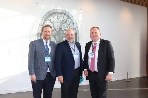 [L to R]: Chris Green, Washington State Department of Commerce Assistant Director for the Office of Economic Development and Competitiveness; Elliot Smith, Director of real estate and properties, Port of Bellingham; and Geir Bjørkeli, CEO of Corvus Energy. Photo courtesy Corvus Energy
