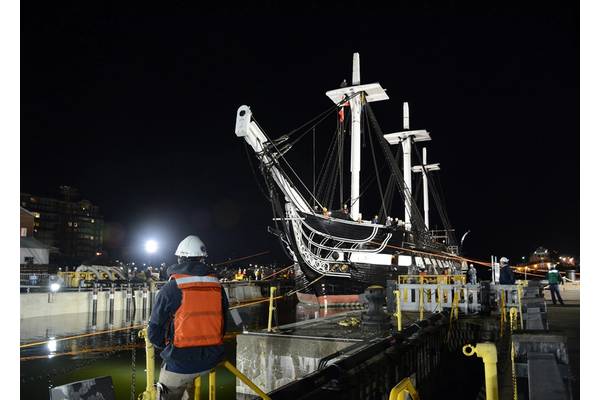 USS Constitution enters Dry Dock 1 in Charlestown Navy Yard. (U.S. Navy photo by Mass Communication Specialist 3rd Class Victoria Kinney/Released)