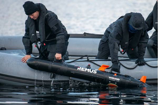 Dutch Navy REMUS (Remote Environmental Monitoring Units)Team recovers the Autonomous Underwater Vehicle while performing a bottom of the sea reconnaissance prior amphibious maneuvers during Trident Juncture 18 . Trident Juncture 18 is designed to ensure that NATO forces are trained, able to operate together and ready to respond to any threat from any direction. Trident Juncture 18 takes place in Norway and the surrounding areas of the North Atlantic and the Baltic Sea, including Iceland and the 