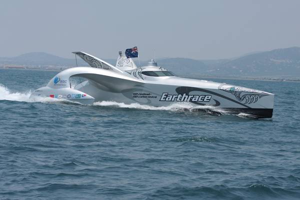 Earthrace at the finish line in 2008