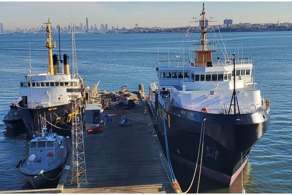 On February 3, the new P/B New York sailed to its new home, the Sandy Hook Pilot base in Staten Island, NY, situated alongside its predecessor, the old P/B New York. Photo courtesy Sandy Hook Pilots